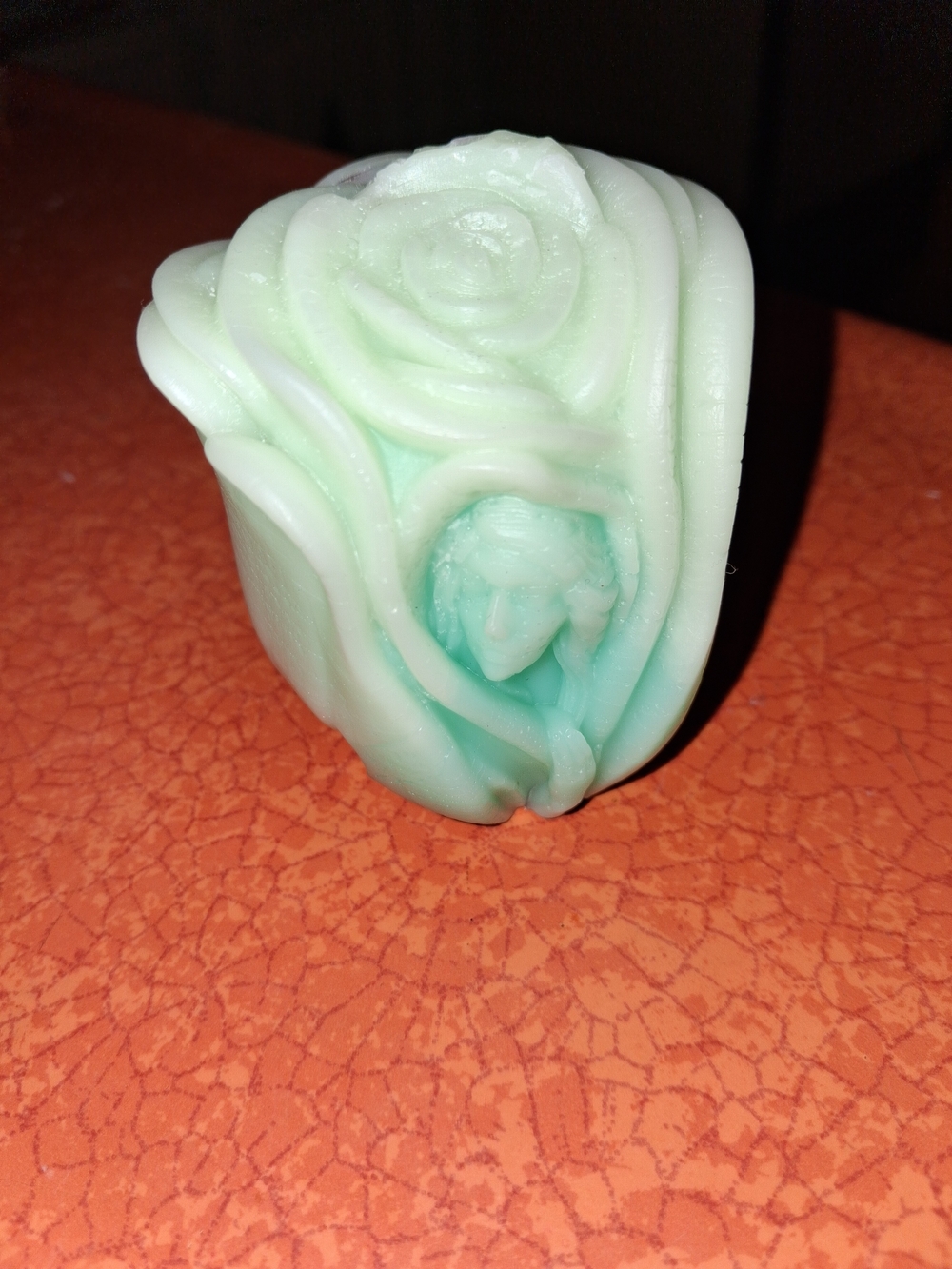 Decorative Mint Green - Floral Sculpted Candle . Rose Fairy
